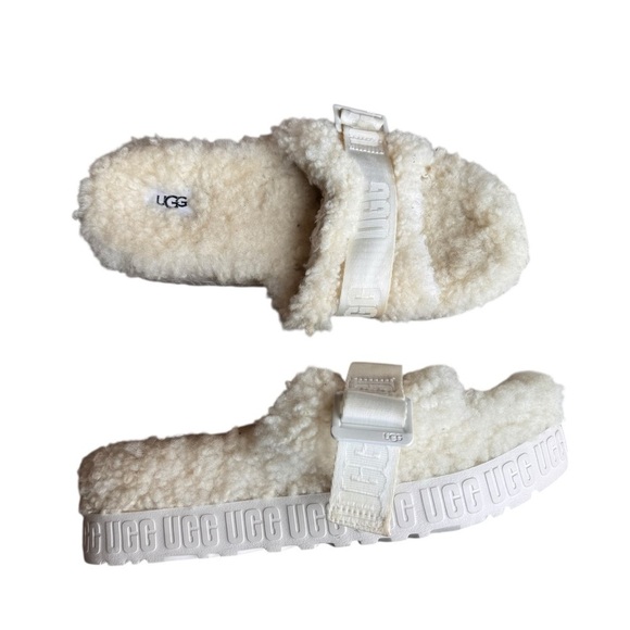 UGG Shoes - UGG - Fluffita Slide White Shearling Platform Sandals Sz 9